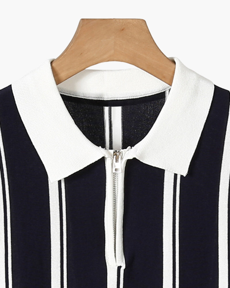 Striped Half-Zip Knit Polo